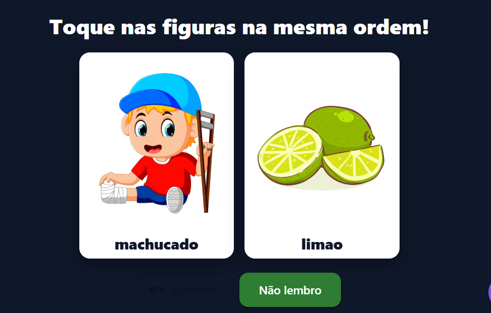 Sequência de Imagens: toque nas figuras na mesma ordem